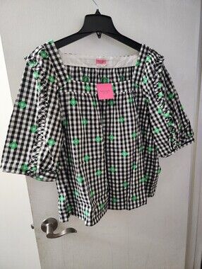 NWT KATE SPADE BLOUSE SIZE XLARGE WITH SHAMROCK DESIGN AND GINGHAM PATTERN